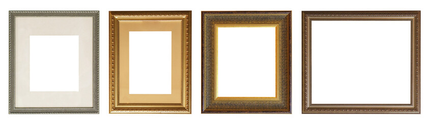 Fototapeta premium set of isolated antique frames gold gilding Silver on a white background