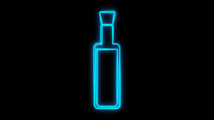 vector illustration. neon sign. oil in a bottle. kitchen utensils for cooking. signboard in blue from bright neon. creative decor for the chef studio