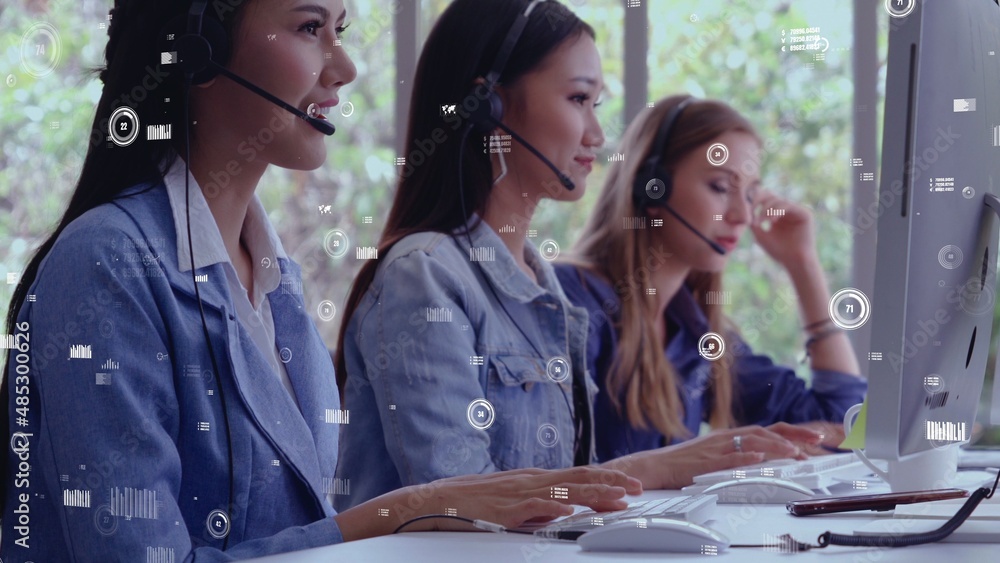 Poster customer support call center provide data in conceptual vision . business and communication technolo