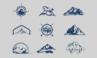 Hand Drawn Mountain Isolated. Vector Illustration Ski Resort Logo. Drawing Camping Element Winter Landscape