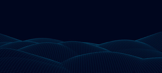 Landscaping of mountains. Abstract 3d wireframe cyberspace mesh. Vector illustration.