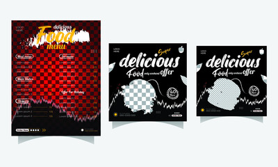 
Food social media post with delicious food menu design template,
Delicious burger and pizza banner with special food menu card design
for restaurants