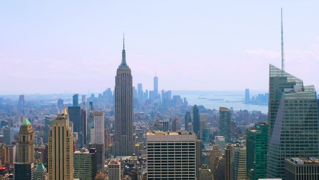 New York, USA. Aerial view on the city skyline in New York City, USA. Time-lapse during the day, panning video