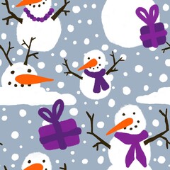 Winter seamless snowman pattern for fabrics and textiles and packaging and gifts and cards and linens and kids 