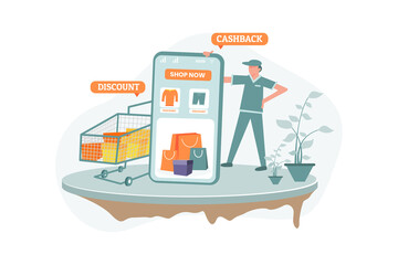 Fototapeta na wymiar Ilustration of online shopping offers via cellphone