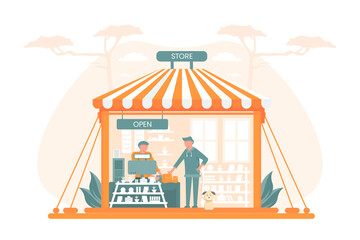 Ilustration of a shop on the side of the road