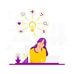 Illustration of a woman finding a good idea