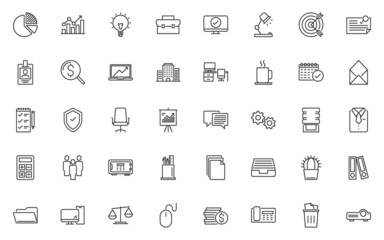 set of workplace line icons, office, business, work, company