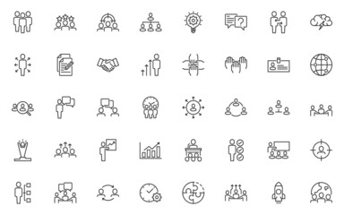 set of business people line icons, teamwork, meeting, working,