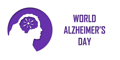 Elderly people silhouette in paper cut style with shadow. Alzheimer s world day. Space for your text banner. Concept Alzheimer disease September 21. Vector illustration