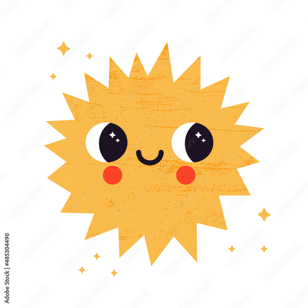 Poster vector illustration of abstract star with face expression. cosmic shape in cartoon style. cute bizar