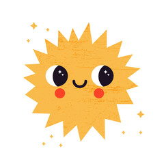 Vector illustration of abstract star with face expression. Cosmic shape in cartoon style. Cute bizarre space character with texture