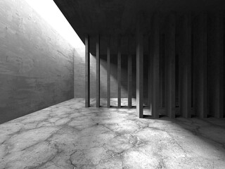 Dark Concrete Wall Architecture. Empty Room