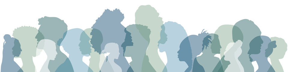 People of different ethnicities stand side by side together. Flat vector illustration.	