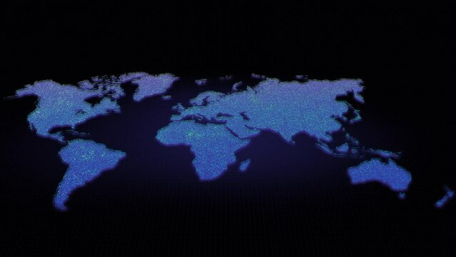 Futuristic global map continents, cartography in abstract particles illustration. World map element of this clip furnished by NASA : https://visibleearth.nasa.gov/collection/1484/blue-marble
