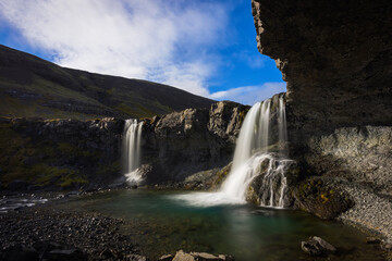 Skutafoss waterfall in Thorgeirsstadadalur valley, southeast Iceland