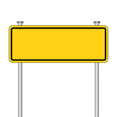 Blank yellow traffic sign. Empty road sign isolated on white background. Vector illustration of board with copy space. Horizontal banner. Warning, caution symbol.