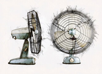 Illustration Sketch of two position from vintage fan