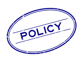 Grunge blue policy word oval rubber seal stamp on white background