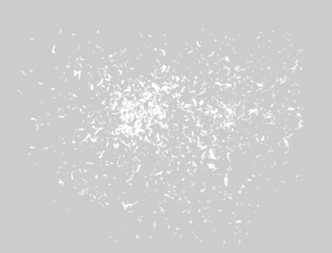 Scattered coconut flakes isolated on gray background. Realistic vector illustration. Top view.