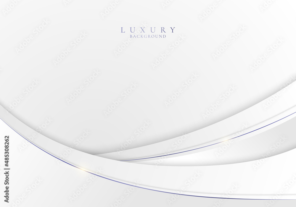 Wall mural template abstract elegant white curved shape layer with purple lines on clean background