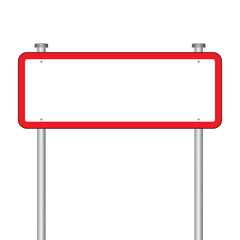 Obraz premium Blank red traffic sign. Empty road sign isolated on white background. Vector illustration of board with copy space. Warning, caution symbol. Horizontal banner.