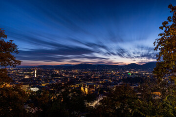 Graz, Austria. Main square from above at night.