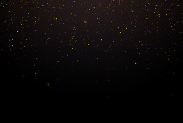 Vector luxury black background with gold glitter particles.Golden confetti festive dark background.