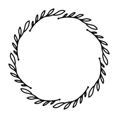 Vector hand drawn spring wreath isolated on white background. Outline circle of leaves. Doodle style. Floral frame.