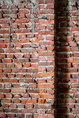 Empty, old red brick wall background with copy space.