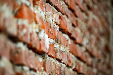 Empty, old red brick wall background with copy space.