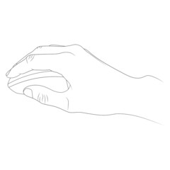 Computer mouse in hand outline vector.