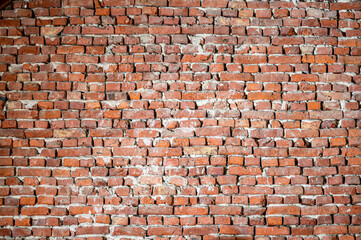 Empty, old red brick wall background with copy space.