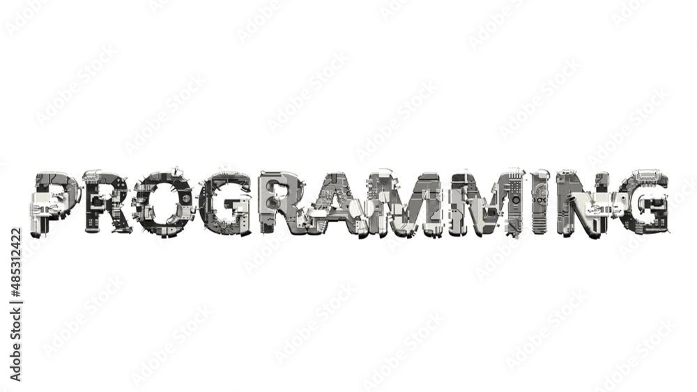 Poster programming text of technogenic metal scrap cyber details, isolated - loop video