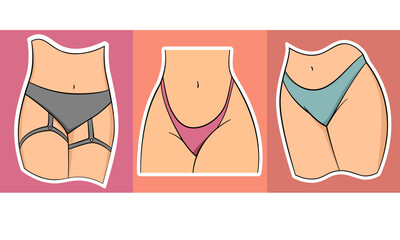 Set of woman body in bikini panties. Female lingerie vector illustration. 