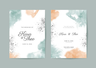 Beautiful and elegant wedding invitation template with watercolor texture