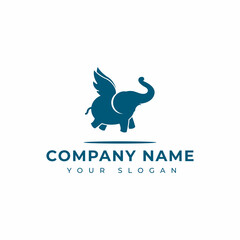 Flying elephant logo vector design template