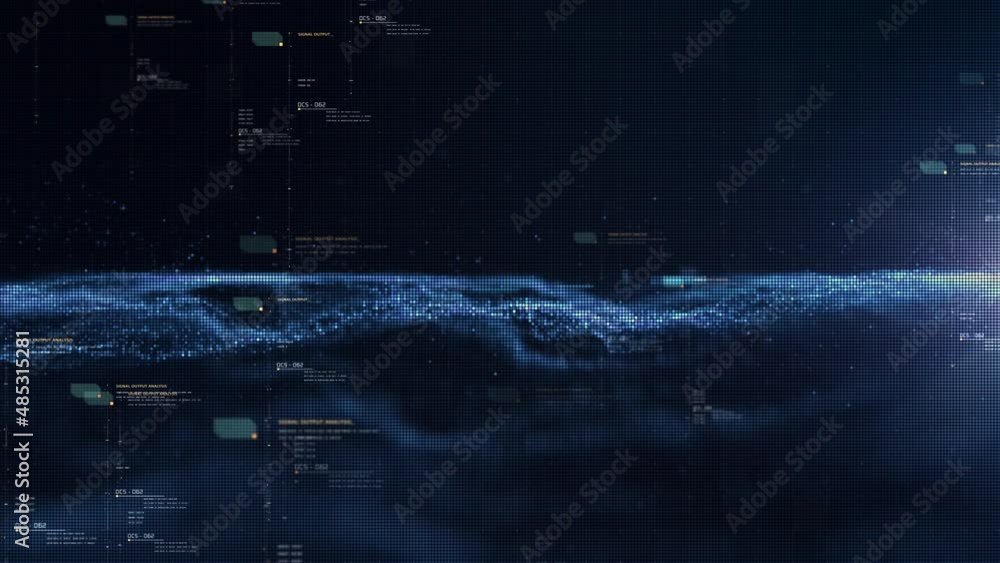 Leinwandbilder Abstract de-focus flowing matrix data, telemetry and encrypt numbers display with particles simulation for head up display in cyber space environment background