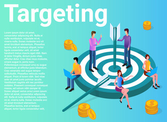 Targeting.People nearby are targets with arrows.The concept of target planning and business orientation.A business-style poster.Flat vector illustration.