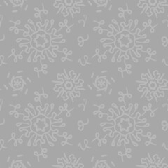Seamless geometric gray pattern of mandalas, flowers. Retro style. Design of the background, interior, wallpaper, textiles, fabric, packaging.