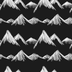 Abstract geometric black and white pattern. Seamless ornament. Triangles, angles, mountains, convolutions, shapes. Design of background, template, fabric, wallpaper, textiles, packaging, wrappers.