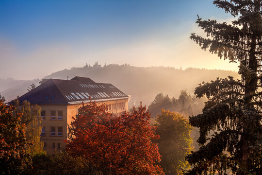 Sunrise in Pribram in the Czech Republic, view of the city