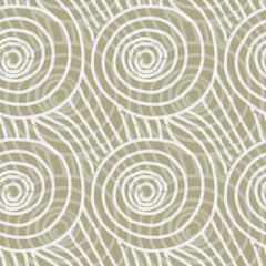 Fototapeta na wymiar Seamless geometric pattern of circles. Beautiful white ornament on a yellow background, hand-drawn. Retro style. Design of the background, interior, wallpaper, textiles, fabric, packaging.