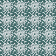 Ethnic seamless handmade pattern. Mandalas, circles, dashes, lines. Beautiful turquoise ornament on a white background. Oriental motifs. Design of background, fabric, textile, wallpaper, template.