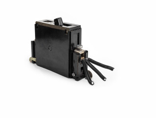 Old retro bakelite electric breaker on a white background