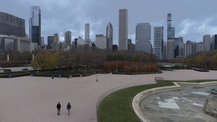 A beautiful view of Buckingham fountain and skyscrapers in Chicago, Illinois