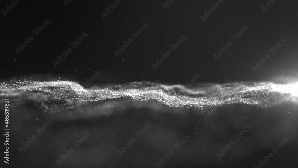 Aufkleber Futuristic digitally generated motion graphic white particles wave flowing in virtual reality abstract cyber space environment de-focus abstract background