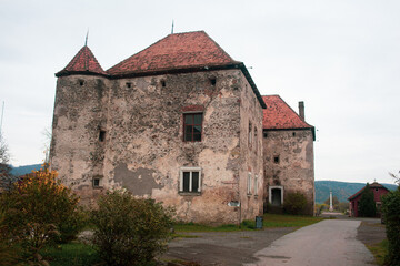 Fototapeta na wymiar Saint Miklos Castle in Chynadiiovo Carpathian village Medieval history of Ukraine and Poland