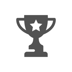 Award cup with star black vector icon. First place, quality winner filled symbol.