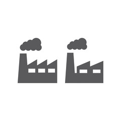 Factory with smoke black vector icon. Pollution filled symbol.